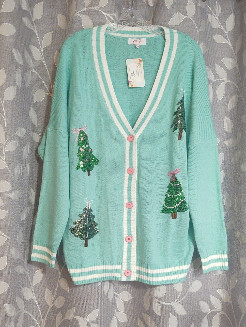 Jess Lea Mint Green Holiday Cardigan Sweater size S/M